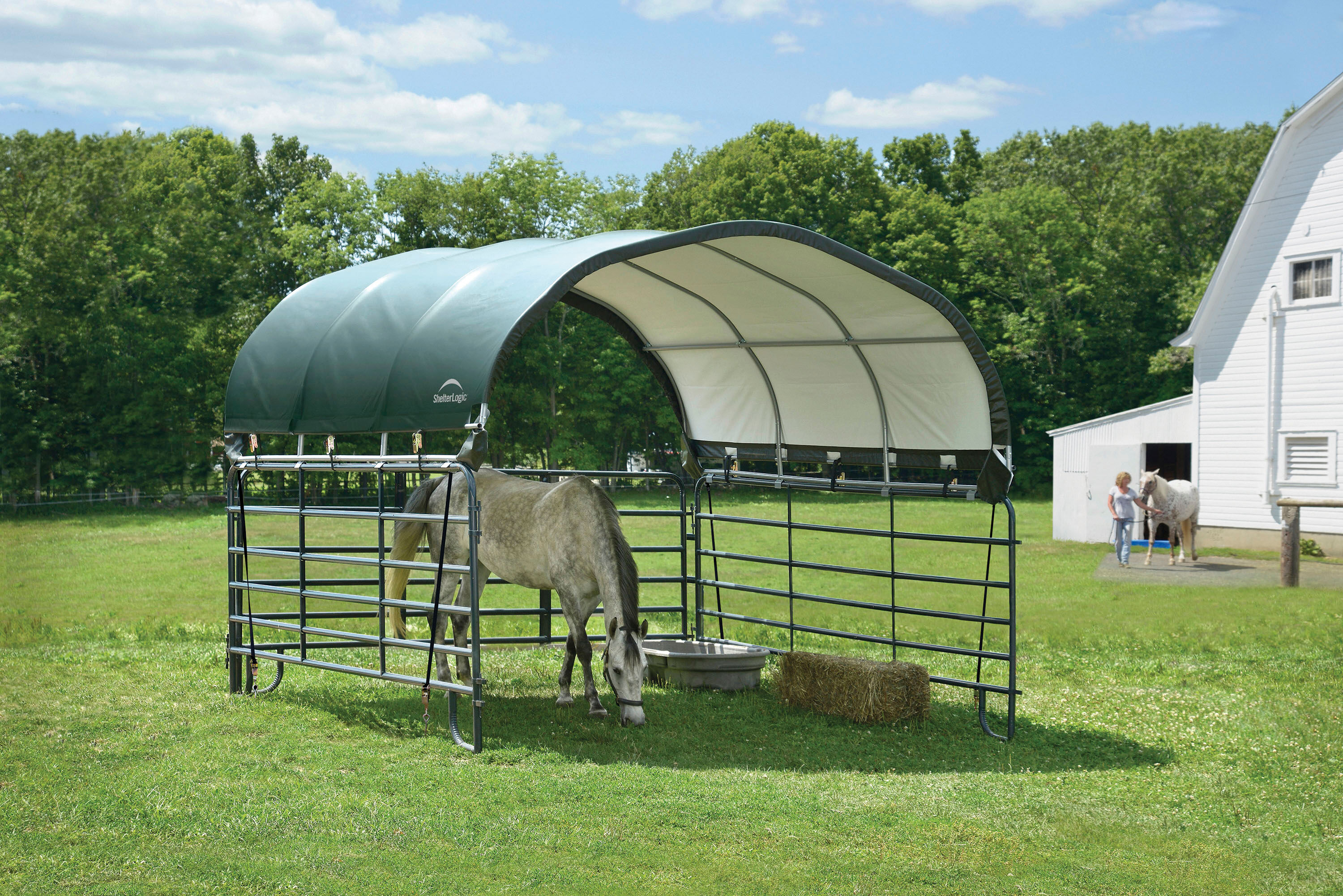 Foliengerätehaus SHELTERLOGIC "Weidezelt Überdachung", grün, Polyethylen (PE), Gerätehäuser, Foliengerätehaus, 13,7m², Grün