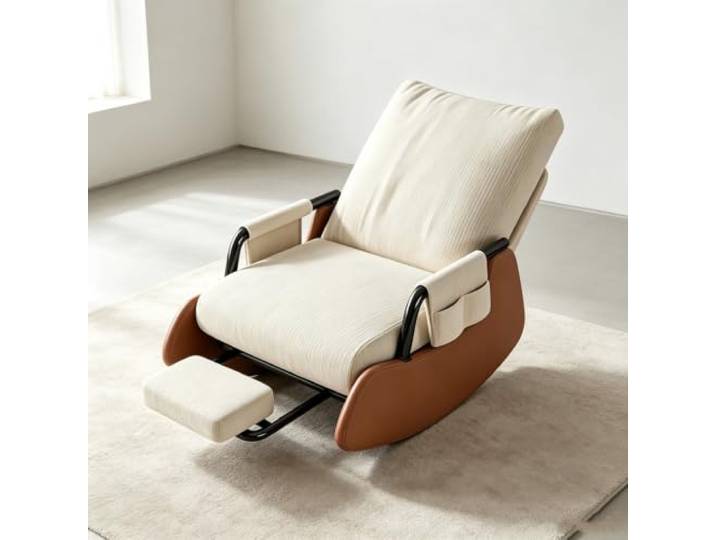 Schaukelsessel Modern mit Ausziehbarer Fußstütze Kompakter Loungesessel mit herausziehbarer Fußstütze und weichen Armlehnen für Schlafzimmer.
