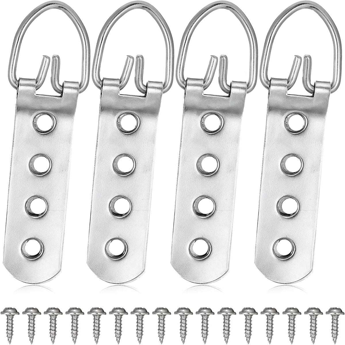 Zware D-ring ophanghaken met dubbele ring in zilver, 8 cm