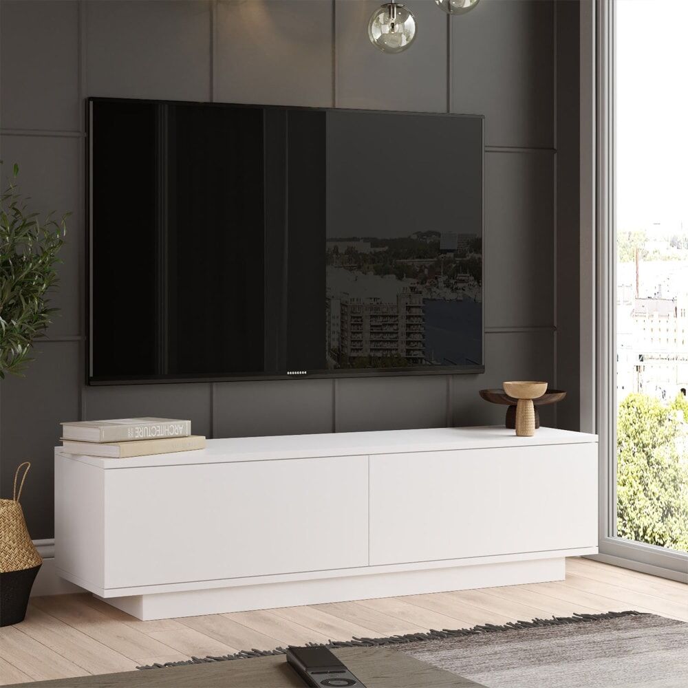 MOBILIER DECO  Meuble tv 2 portes blanc Blanc 140x38x36cm
