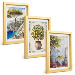 BILDER SET 3er Set - 20x30 cm Goldrahmen - Tisch aus Zitronenbaum