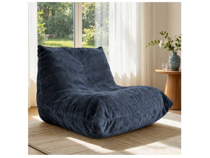 MEUBLIV Fauteuil pouf relax en chenille bleu chaise bean bag d'intérieur livré monté