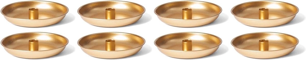 Set van 8 Novaliv metalen kaarsenhouders voor stokkaarsen, goud, 15 cm