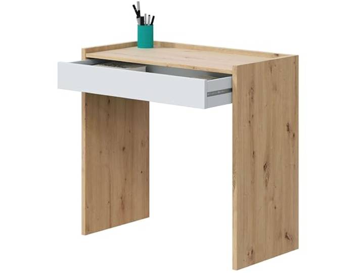 Habitdesign Kompakter Schreibtisch Noa Konsolentisch in Eiche & Artik Weiß mit Schublade 81,5x77x40 cm
