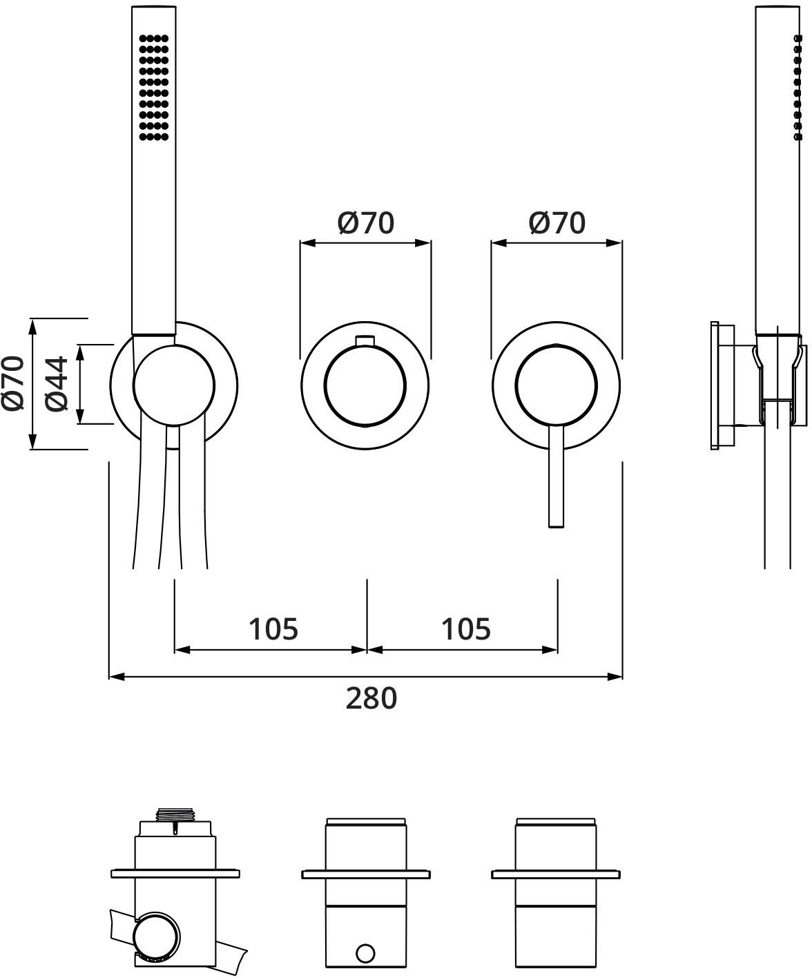 Herzbach MODUL7 PVD GOLD Hebelmischer Farbset für 2/3 Verbraucher