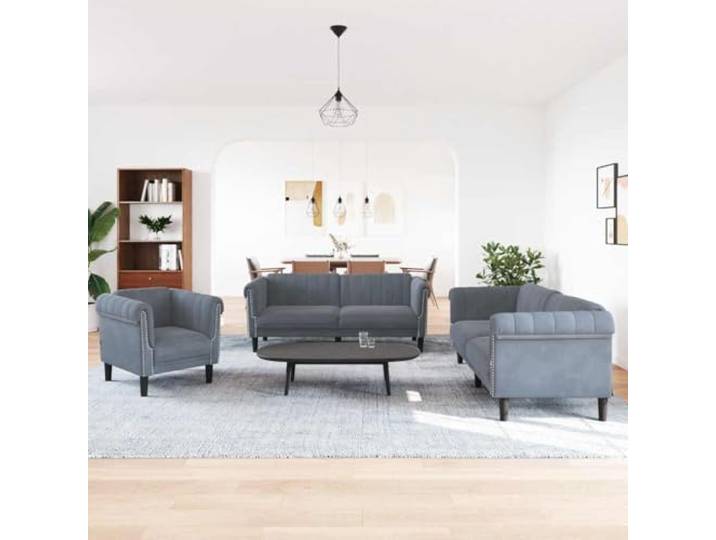 KTHLBRH Sofa-Set, 3-teilig, dunkelgrau, Samt Schaumstoffpolsterung, robuste Beine, modernes Design, maximale Belastung 110 kg pro Sitz