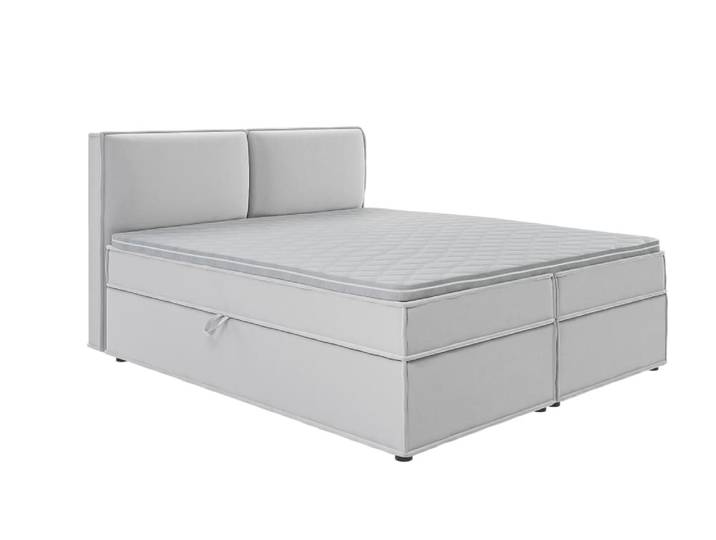 Lit boxspring 180x200 avec rangements, microfibre argenté