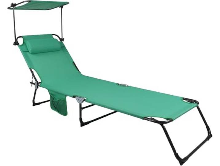 VCM Sonnenliege Grün 55x185x24 cm Klappbar Stahl Textilene Balkon Poolliege