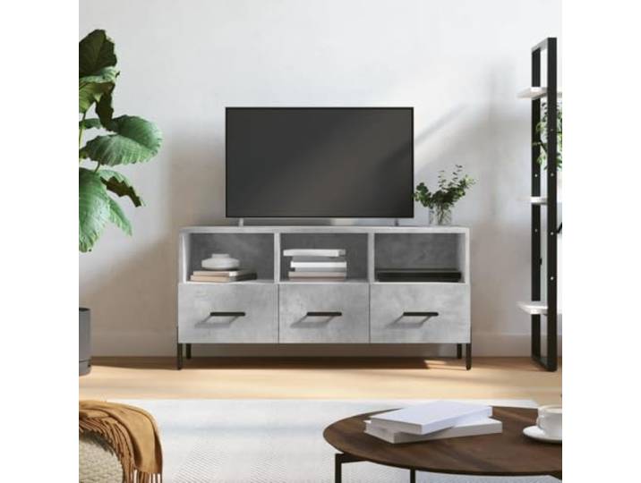 HEFZGDB TV-Schrank Betongrau 102x36x50 cm Holzwerkstoff mit 3 Fächern und 3 Schubladen, robuster Medienunterbau mit Eisenbeinen für Stauraum und stabile Präsentation, moderner
