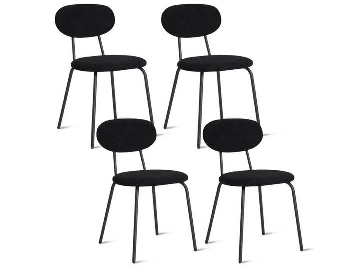 Lot de 4 Chaises - Chaise scandinave - Chaise avec dossier - Dossier ovale arrondi - Pied métal noir - Noir