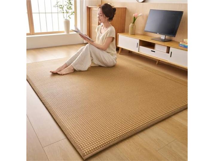 guoiooi Tatami-Matte, traditioneller japanischer Bambus-Rattan-Gewebeteppich, aufrollbare japanische Futon-Matratze, riesige Memory-Foam-Matte for Meditation, Zen, Spielen(Light Brown,200x200cm)