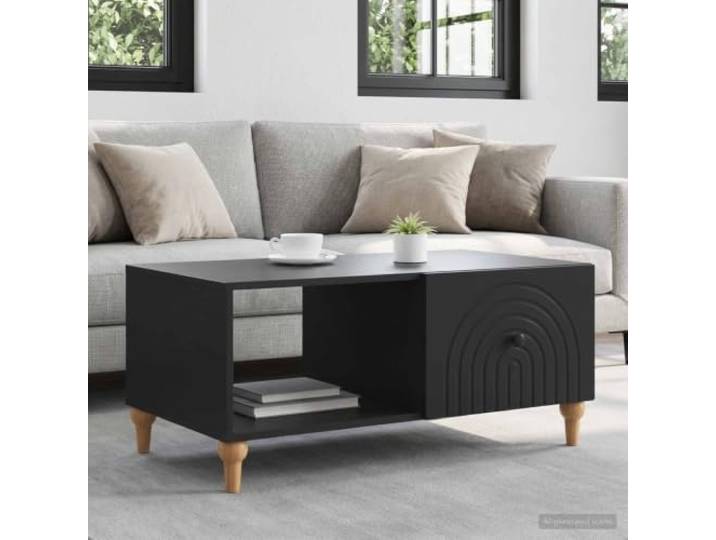 TEKGHUT Couchtisch Schwarz 90x50x40 cm Holzwerkstoff mit Stauraum Moderner Couchtisch, Holzwerkstoff, schwarz, 90x50x40 cm, mit Regalfächern, pflegeleichte Oberfläche, vielseitig einsetzbar