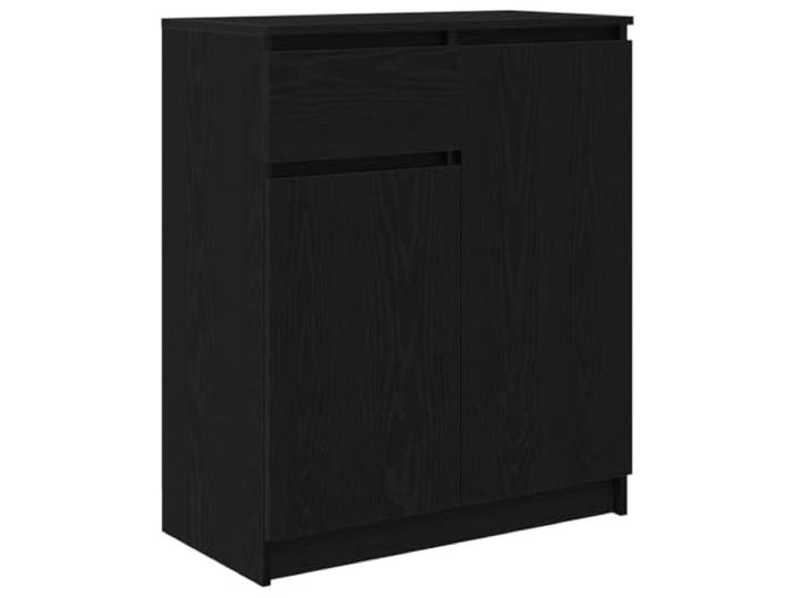 LASWWQMRF Sideboard Schwarz Eichen-Optik Kommode 71x35x84 cm Kompakter Anrichteschrank fürs Wohnzimmer mit anpassbarer Türposition, Schublade und robuster Holzwerkstoff-Fläche.