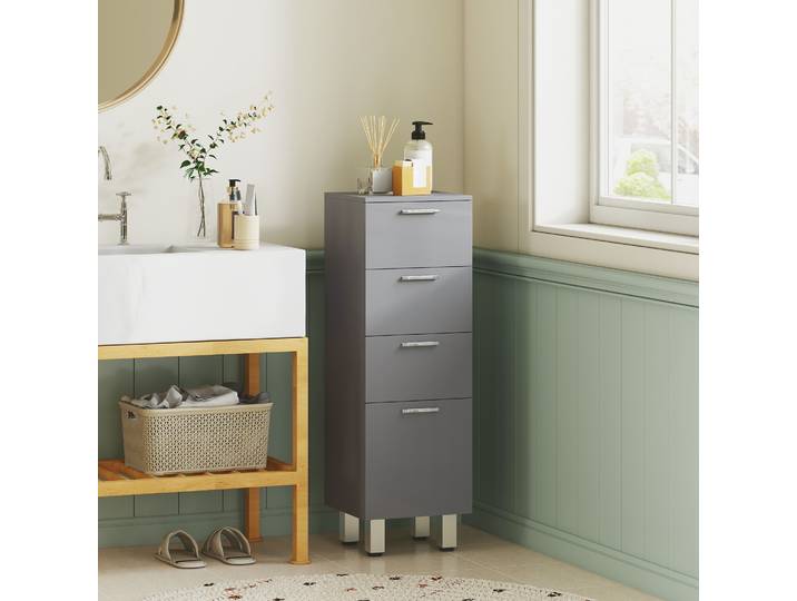 kleankin Armoire Salle de Bain 4 Tiroirs Gris