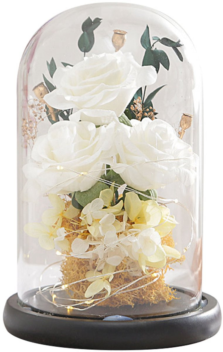 Eeuwige witte roos in glas met LED-verlichting van Whiqutey