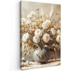 LEINWANDBILD Blumen - Vase - Stilleben - Beige Wanddeko 40x60 cm