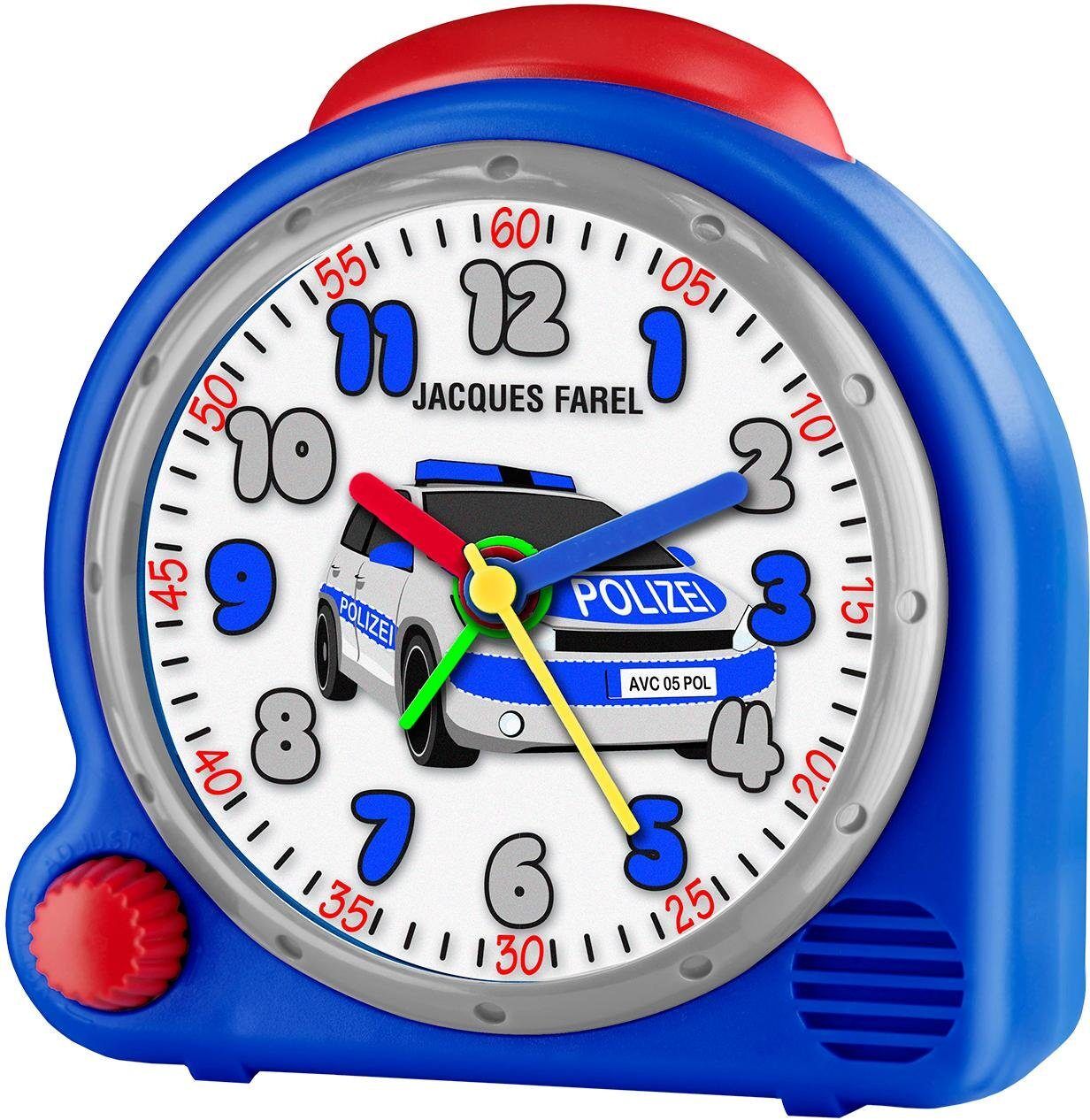 Kinderwecker JACQUES FAREL "Polizeitauto, AVC 05POL", blau, Wecker, Kinder, Kinderwecker, Quarzwecker, mit Polizeimotiv, ideal auch als Geschenk