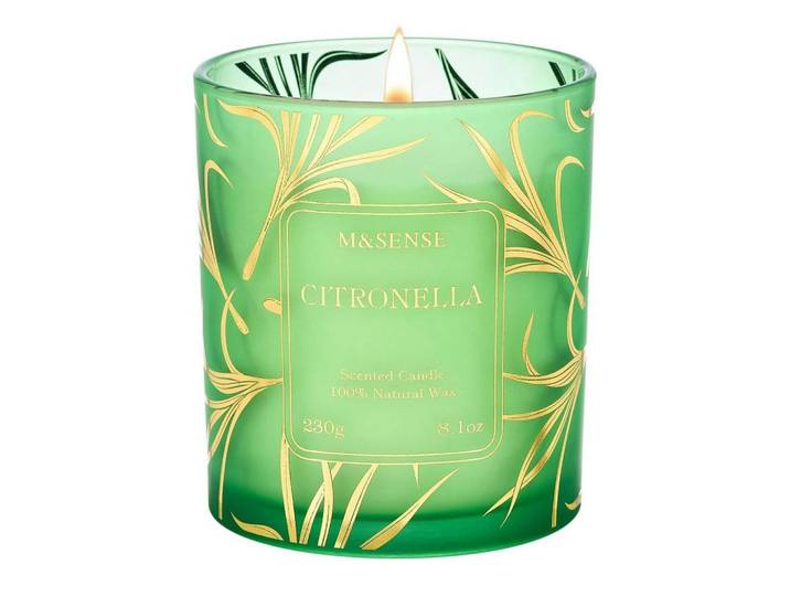 Duftkerze Citronella 230g Sojawachs 42h Brenndauer, Grün, Paraffin, 11 cm, Dekoration, Kerzen & Kerzenhalter, Duftkerzen