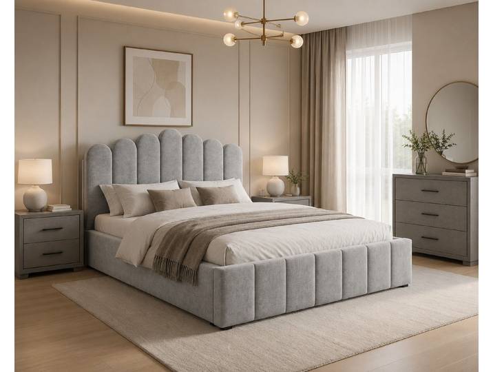 ROYAL24_MARKT Polsterbett – Bett 03 – Tresor – Gepolstertes Bett mit Metall-Lattenrost (Bett-Set, 1-tlg., Polsterbett inkl. Bettkasten und Metall-Lattenrost), Bettkasten, Metall-Lattenrost, Gasdruckfedern