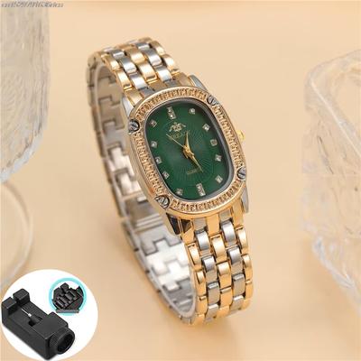 Fusion Finds Women's Quartz Watch Luxury Oval Rhinestone Dress Watch With Elegant Alloy Bracelet green