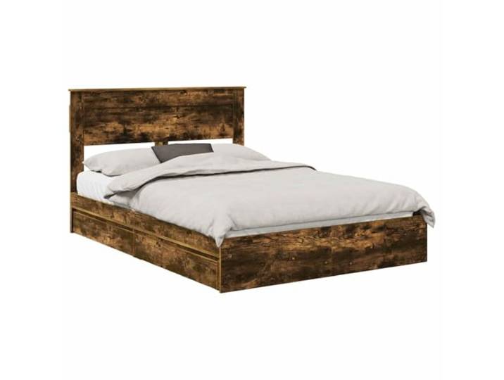 PUGYNBK Bett mit Schublade Eiche rauchfarben 160 x 200 cm Integrierte Aufbewahrung, aufwendiges Holz, Plattform mit Brettern, einfache Reinigung