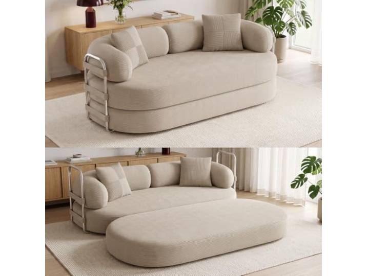 skølm Vörnir Sofa 2 Sitzer, Schlafsofa modular, vakuumiert, Cord beige Schlafcouch 200 cm breit aus 2 Matratzen & Stahlgestell, Sofa Bed, Bodensofa mit Schlaffunktion, Vollschaumcouch Wohnzimmer