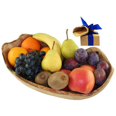 Obstschale OLIVENHOLZ-ERLEBEN, braun, B:13cm H:11cm T:21cm, Massivholz, Schüsseln, Obstschale, Jede Schale ist ein Unikat mit einzigartiger und natürlicher Maserung