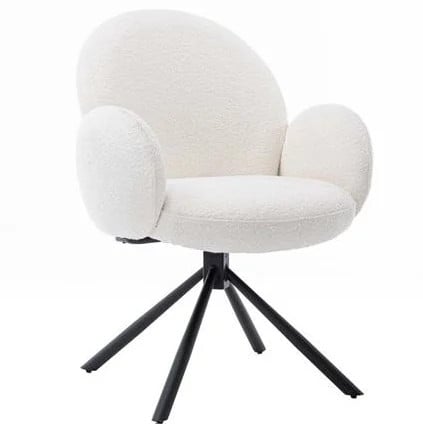 Tower Living Eettafelstoel Imola Ascot draaistoel wit boucle textiel