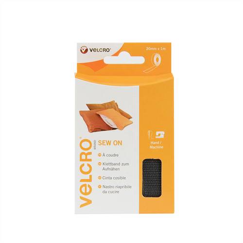 VELCRO Klettband zum Aufnähen, Haken & Flausch 20mm x 1m Schwarz