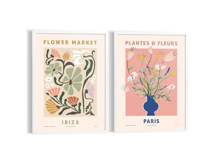 REINDERS Bilder Set, Blumen, Wohnzimmer, Poster, Wanddeko, Room Decor, MDF, Rosa, 2-er Set