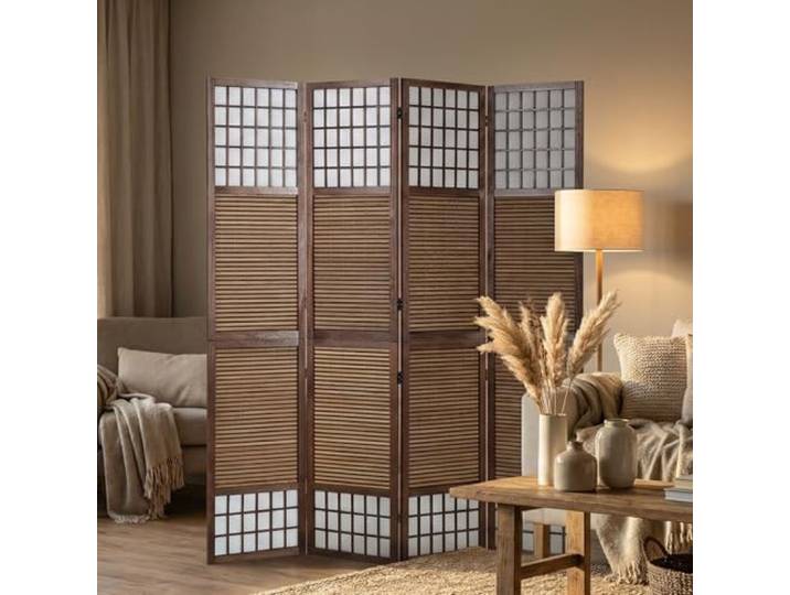 Homestyle4u 876, Paravent Raumteiler 2 m hoch 4 teilig, Trennwand Bambus Holz, Raumtrenner Sichtschutz Braun