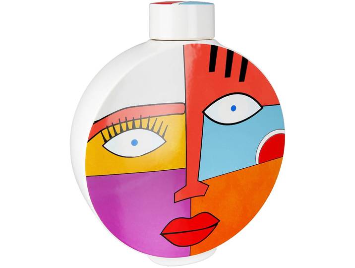 Dekovase GILDE Deckelvase Grafic Face, Höhe ca. 29,5 cm , bunt (mehrfarbig), B:24cm H:29,5cm T:7,5cm, Keramik, Vasen, Dekovase, Dekoobjekt aus Keramik