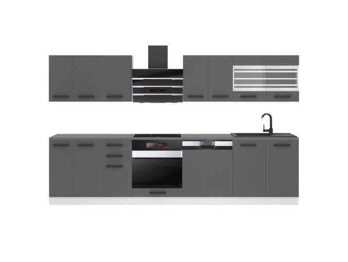 Cuisine Équipée Complète - BELINI - Lucy - 300 cm - Argent Mat - Design Contemporain