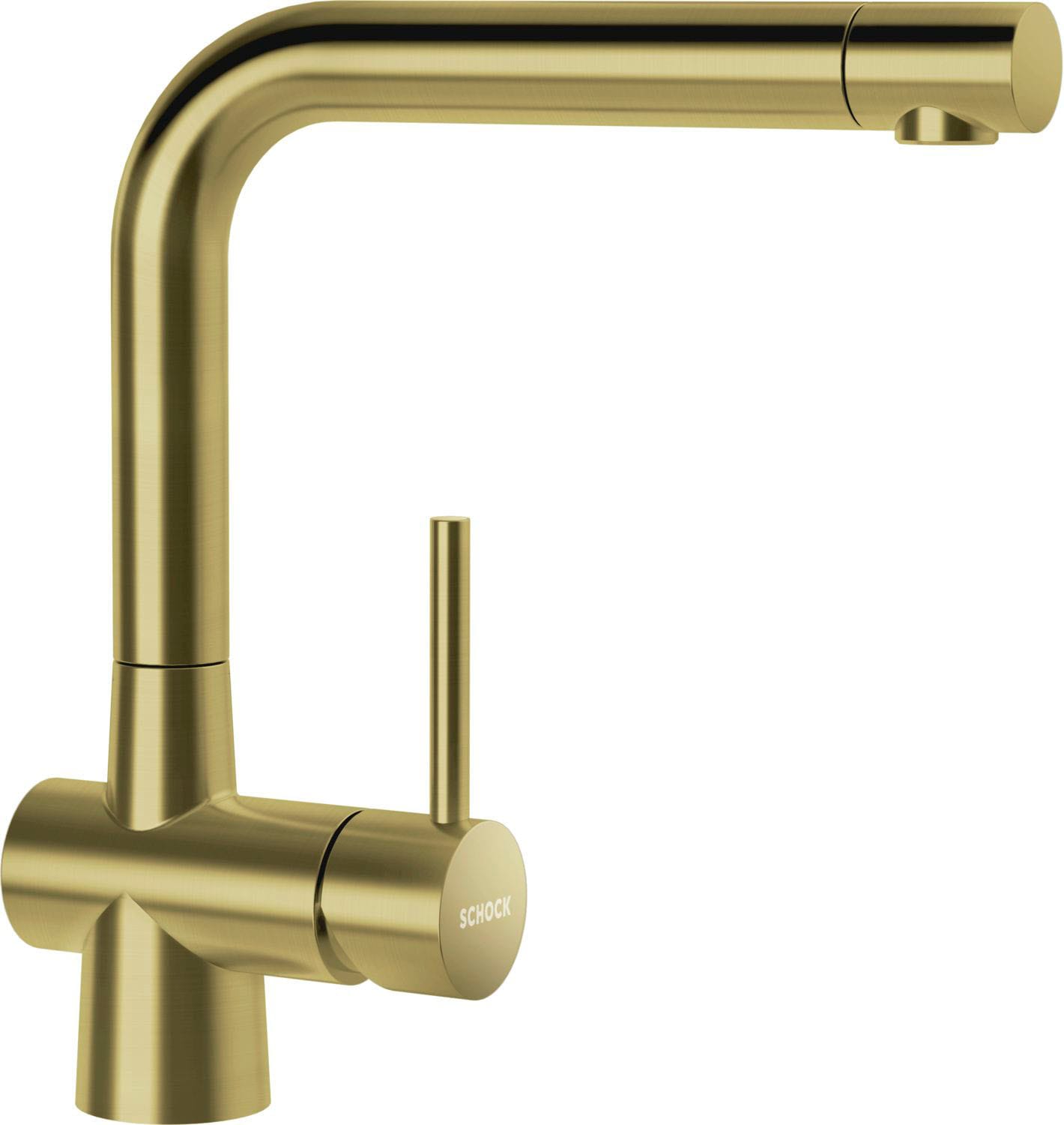 Küchenarmatur SCHOCK "LAIOS FA", gold (weißgold), B:21,5cm H:28,5cm Ø:5,1cm, Edelstahl, Armaturen, Küchenarmatur, Festauslauf, Flüsterperlator, Schwenkbereich 360 weißgold B/H/T: 21,5cm x 28,5cm