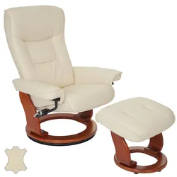 MCA Relaxsessel Halifax, Fernsehsessel Hocker, Echtleder 130kg belastbar ~ creme, honigfarben