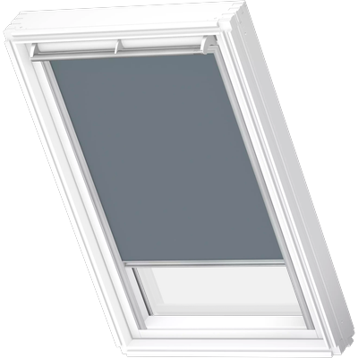 Verdunklungsrollo VELUX "DKL 4581S, Farbe: blaugrau", blau (blaugrau, alufarben), FK04, stufenlos positionierbar, Polyester, Rollos, Verdunklungsrollo, alufarbene Führungsschienen & Griffleiste