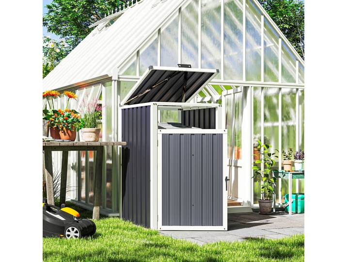 Outsunny Abri Poubelle 240L Acier Galvanisé Gris Foncé