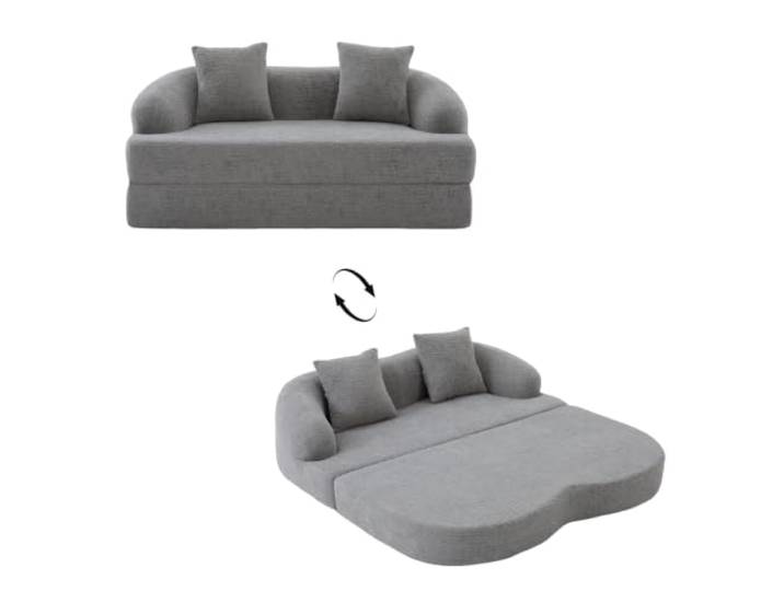 FurnitureR 2-Sitzer Schlafsofa Grau aus Chenille, 157 cm Kompaktes Schlafsofa mit ca. 153 x 157 cm Liegefläche, weicher Chenille, Schaumstoff und ohne Montage.