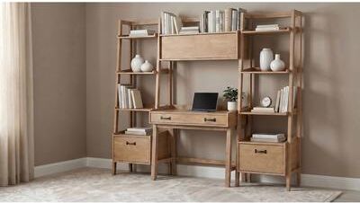 Coaster Fabian 4-piece Computer Desk and Bookshelf Set Distressed Light Brown