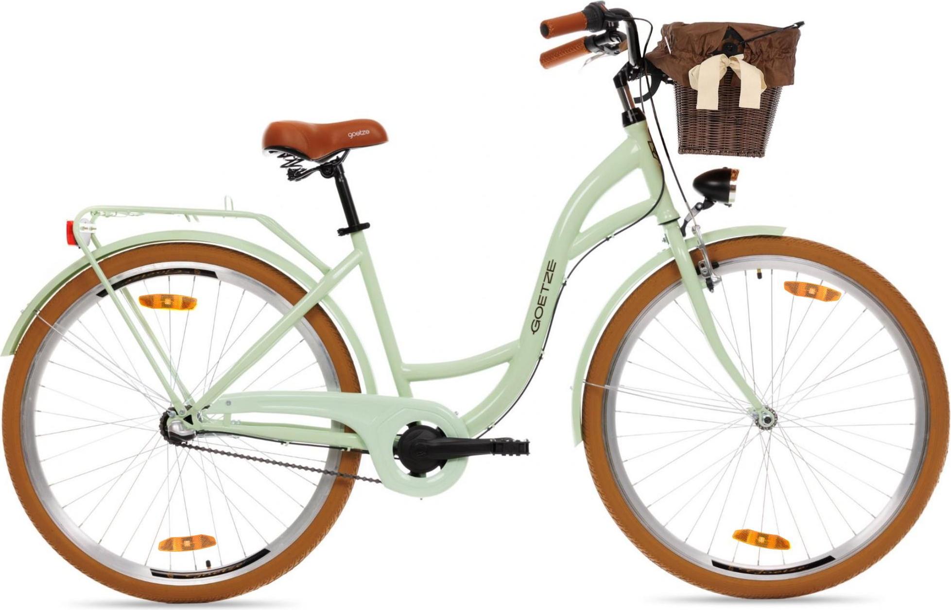 Goetze Style 28 Zoll City Bike, 18 Zoll Stahl Tiefeinsteiger, 3-Gang Shimano Nexus, Rücktrittbremse & V-Brake , LED-Beleuchtung, Rattankorb