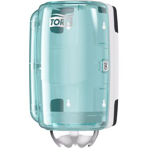 Tork Putztuchrollenhalter Elevation Mini, 658000, M1, Wandhalter, für Rollen bis 22 cm, Kunststoff, weiß/türkis