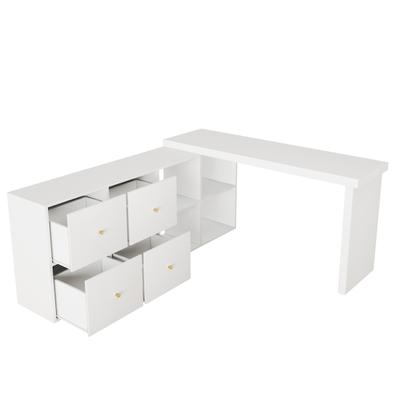 MODFU Drehbarer Schreibtisch aus MDF in Weiß, 360° verstellbar, mit 8 Fächern und 4 Schubladen