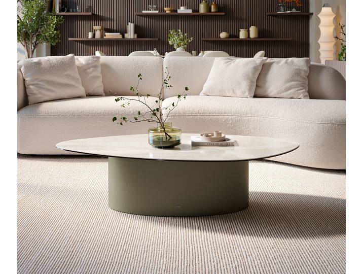 Couchtisch Edge Organisch 140x76 cm Keramik Onyx Champagne Casilda Effektfinish Titan, Couchtische