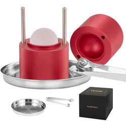 VEVOR Eiswürfelbereiter Eiswürfelformen Satz 60 mm, Eiswürfelform Eiskugelform mit Eiszange & Tropfschale, Alu Rote Strapazierfähige Eiswürfelformen Eiswürfelbehälter Whisky Americano, Saft & Milch