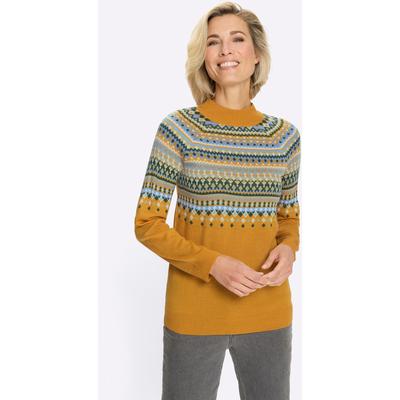 Norwegerpullover CLASSIC BASICS "Norwegerpullover", Damen, Gr. 44, gelb (ocker, lindgrün, gemustert), 100% Polyacryl, gemustert, Pullover Norwegerpullover