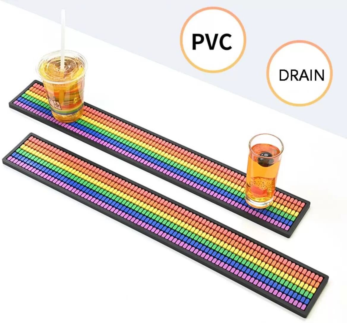 INF Regenbogen Lange Abtropfmatte: Rutschfeste PVC-Matte für Cocktailgläser & Bar-Service