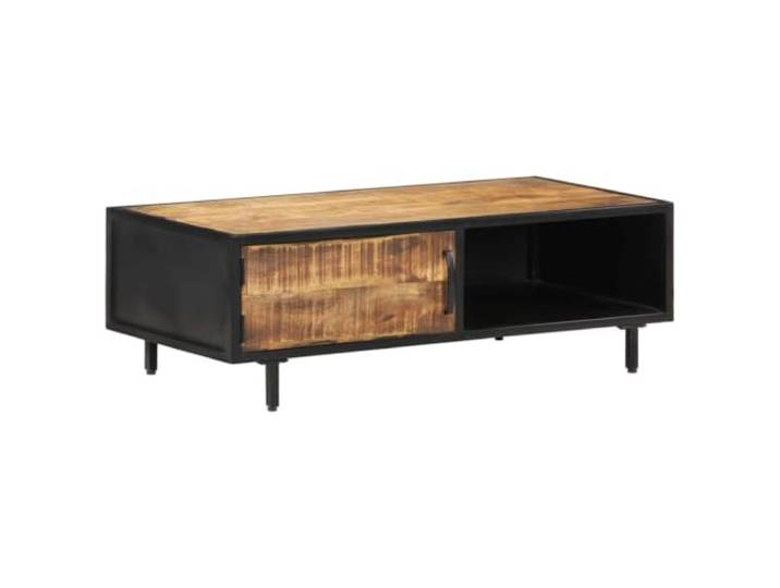 HEFZGDB Couchtisch aus rauem Mangoholz 105x50x35 cm mit Stahlrahmen und Ablagefläche, Stabiler Wohnzimmertisch mit Tür und industriellem Design für Dekoration