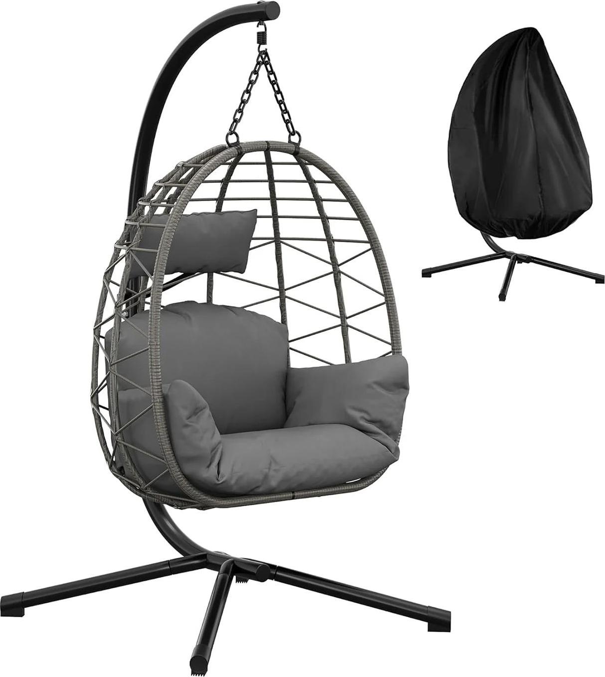 Ei-Hängesessel Hängekorb - Hängesessel mit Gestell - Indoor/Outdoor - Montage erforderlich - Polyester - Für Terrasse, Schlafzimmer, Garten - Armeegrün