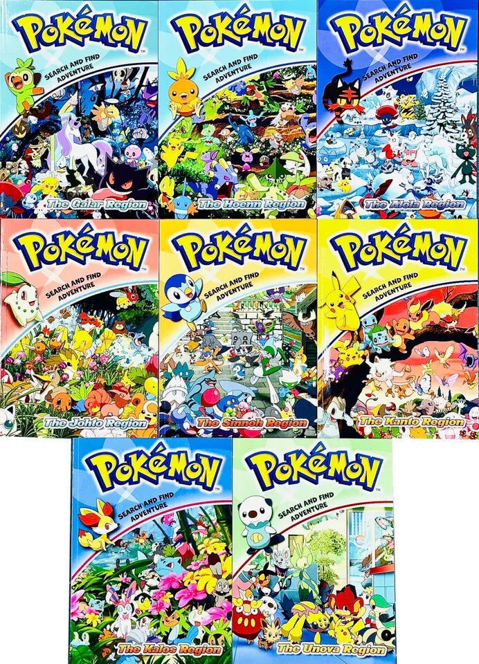Dean Pokémon Search and Find Adventure 8 Books Collection Set - Alola, Kanto & More - Paperback - Ages 5-7 - Search & Find Puzzle Activity Books