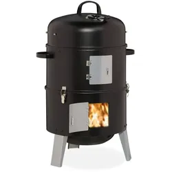Relaxdays Smoker Räuchertonne Schwarz,Silber